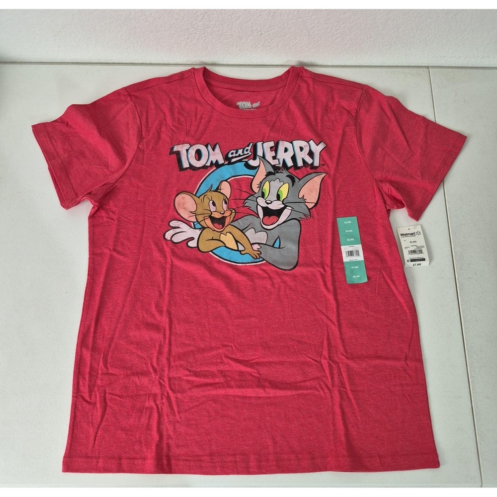 Tom And Jerry Shirt Mens XL Red FRENEMIES Graphic‎ Short Sleeve Cartoon Tee